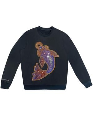 Miracles Manifester Koi Fish Lucky Feng Shui Rhinestoned Sweatshirt - Blue