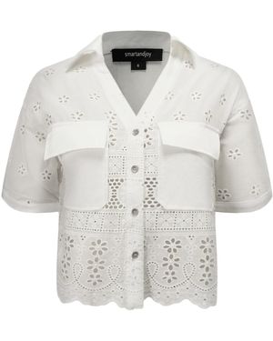 Smart and Joy Embroidered Crop Shirt - Grey