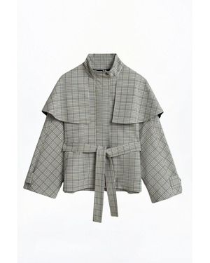 Nocturne Belted Glen Check Cape Trench - Grey