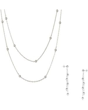 Spero London Dorica Sterling Multi Bead Drop Earrings And Double Layer Necklace Set - White