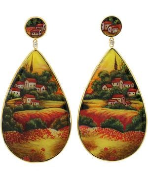 Artisan Natural Diamond Dangle Earrings 18k Gold Bakelite - Yellow