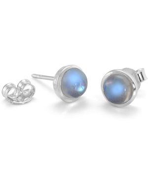 Isla Silver Dainty Moonstone Stud Earrings - Blue