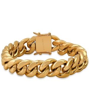 Steeltime Stainless Steel 18K Plated 14Mm Heavy Miami Cuban Bracelet With Box Clasp 8 Inch - Metallic