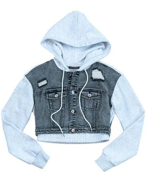 Circular Path Neutrals Crop Denim Hoodie - Blue