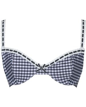 Miss Circle New York Geneva Gingham Lace Decoration Bikini Top - Blue