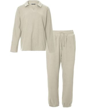 Pretty You London Neutrals Fleece Lounge Set - Natural
