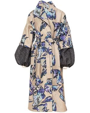 ARTISTA Crystal Overlapped Printed Coat - Blue