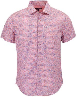lords of harlech Scott Retro Star Coral Printed Button Up Shirt - Pink