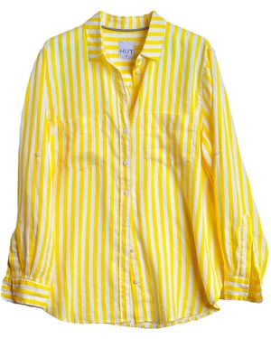 Hut Noosa Sun Stripe Boyfriend Linen Oversized Shirt - Yellow