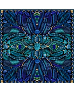 Emily Carter The Peacock Baroque Silk Scarf - Blue