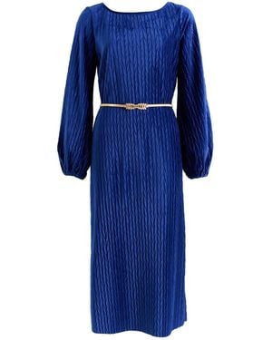Louche Milene Velvet Pleat Midi Dress - Blue