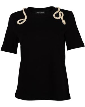 House of Laines London Laines Couture Embellished Crystal Wrap Around Snake T-Shirt - Black