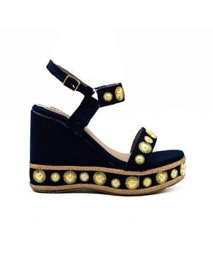 Rettrose Jasmine Hand Embellished Luxury Wedge Shoe - Blue