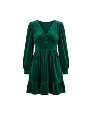Yumi' Velvet Long Sleeve Skater Dress - Green