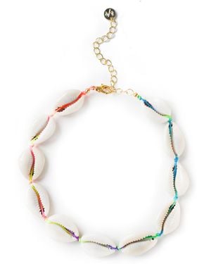 Adriana Pappas Designs Natural Shell Choker On Coloured Cord - Metallic