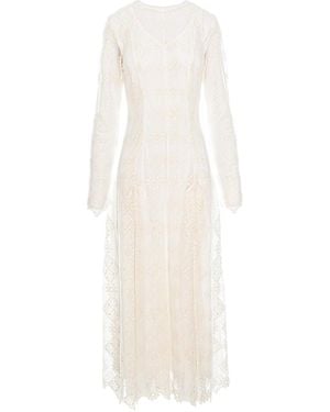 IZABELA MANDOIU Neutrals Midi Embroidered Tulle Dress - White