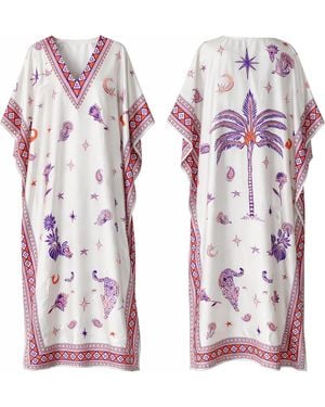 LOVEIST STORE Morrocco Statement Print Silky Satin Kaftan Dress - Purple