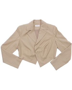 Circular Path Neutrals Asymmetric Crop Pinstripe Blazer - Natural