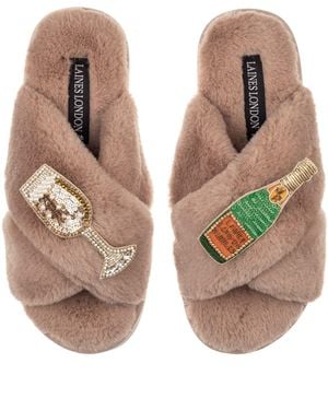 Laines London Classic Laines Slippers With Laines Champers & Glass Brooches - Brown