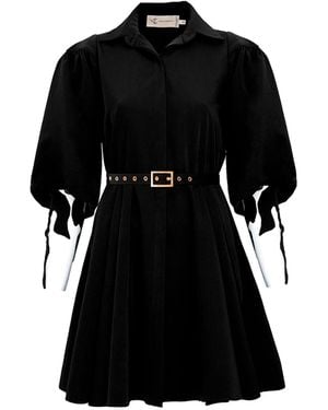 ALINA CERNĂTESCU Leaf Viscose Statement With Embroidery Office And Cocktail Dress - Black
