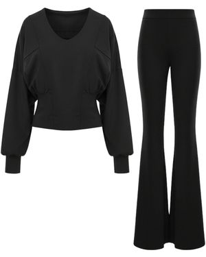 BLUZAT Set With Kimono Blouse And Flared Pants - Black