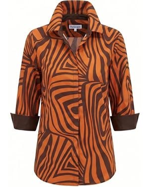 Perlavera Nancy Retro Three Quarter Sleeve Length Missy Fit Shirt - Brown