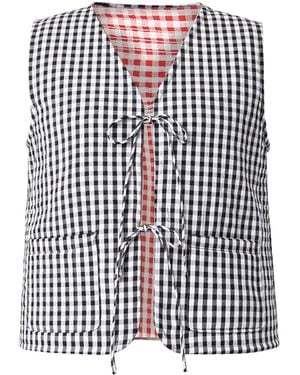 Yumi' Gingham Reversible Cotton Tie Waistcoat - Black