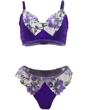 Carol Coelho Theory Of Strings Embroidered Satin Blend Dark Bralette - Purple