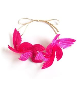 Nana Watanabe Joy Bird Wing Sculptural Embroidered Statement Necklace - Pink