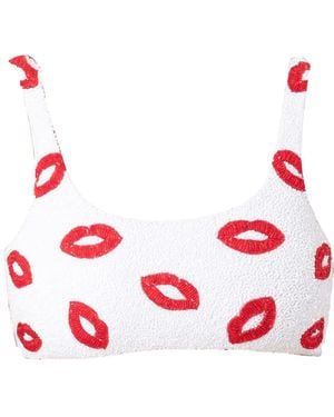 Self-Adore Kiss Hand-Beaded Embellished Bikini Top - Red