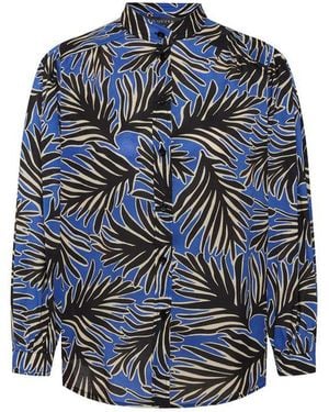 Exquise Relaxed Fit Stand Collar Cotton Shirt - Blue