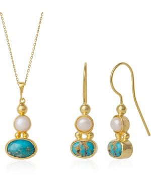 Spero London Authentic Pendant & Earring Sterling Plated Set - Blue