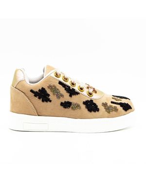 Rettrose Neutrals Madalyn Luxury Suede Handmade Embellished Tennis Shoe - Metallic
