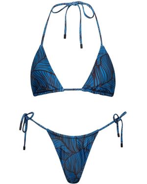 Playaluxe Waikiki Triangle String Bikini Set Leaf - Blue