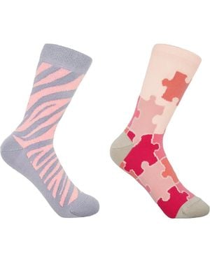 Peper Harow - Made in England Zebra & Jigsaw Socks Bundle - Pink