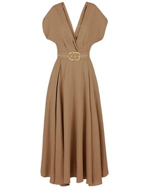 ALINA CERNĂTESCU Neutrals Ischia Linen Office & Cocktail Midi Dress - Brown