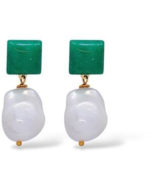 VALERIE CHIC Jade Baroque Pearl Earrings - Green