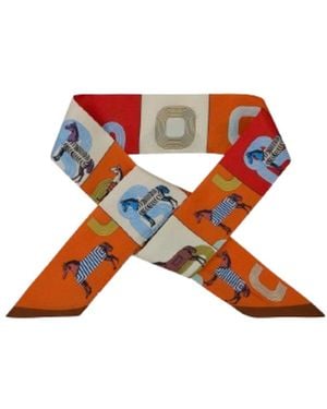 Saachi Equestrian Print Skinny Scarf - Orange