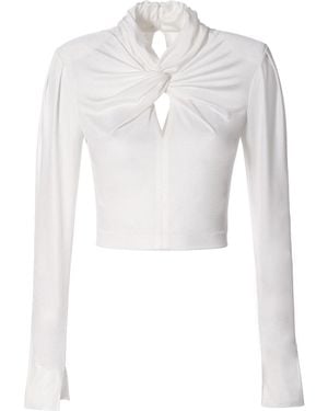 AGGI by HALEWSKI Dalia Pearl Long Sleeve Crop Top With A Know - White