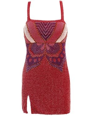Self-Adore Butterfly Hand-Beaded Embellished Mini Dress - Red