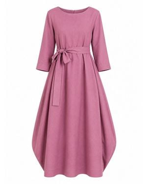 Nikka Place Oversized Linen Maxi Dress With Belt And Bracelet Sleeves - Pink