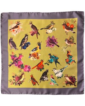 Ralufineart Silk Twill Pocket Square With Exotic Birds - Yellow