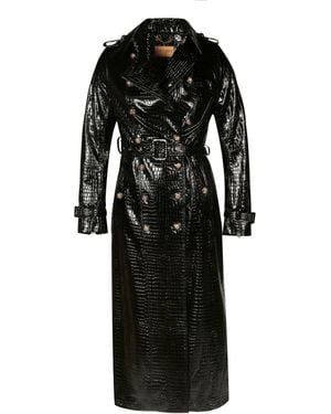 Santinni Indiscreet Embossed Leather Trench Coat - Black