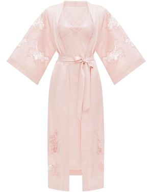KÂfemme Robe And Nightgown Set With Lace - Pink