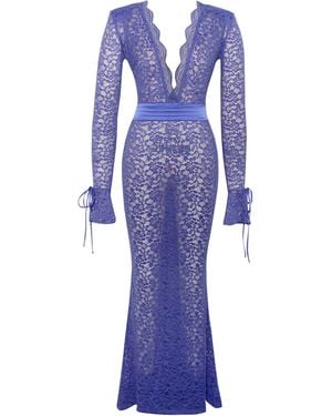 Miss Circle New York Giada Lace Deep V Long Sleeve Maxi Dress - Purple