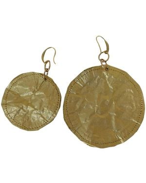 Romer Millinery Metallic Silk Coin Earings Assymetrical - Green