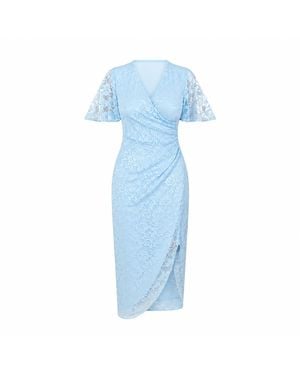 Girl In Mind Natasha Angel Sleeve Wrap Midi Dress - Blue