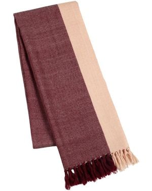 Heritagemoda Neutrals Handwoven Wool Scarf – Deep Burgundy Herringbone With Sand Border - Red