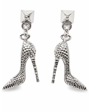Jagged Halo Jewelry I'M Bad Stiletto Heel Shoe Drop Earrings Filled - White