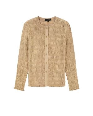 Rave on Trend Ruched Button-Down Top - Natural